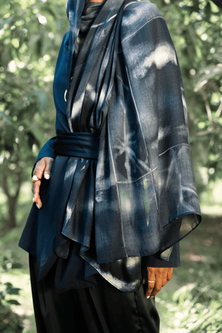 Lunara printed premium modal scarf with celestial-inspired forms, layered artistry, and lightweight breathable drape by WOROOD