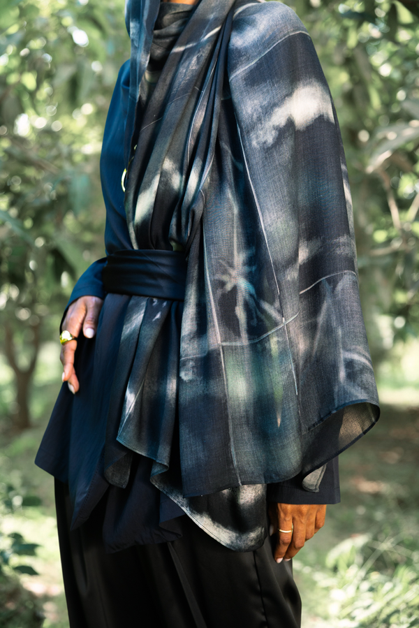 Lunara printed premium modal scarf with celestial-inspired forms, layered artistry, and lightweight breathable drape by WOROOD