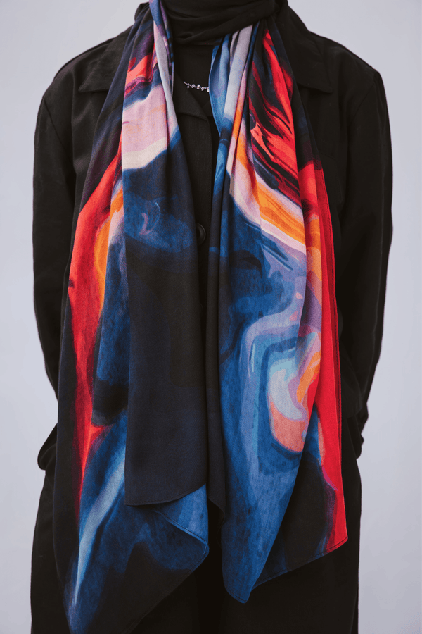 Marble Muse printed premium modal scarf styled with breathable lightweight drape by WOROOD