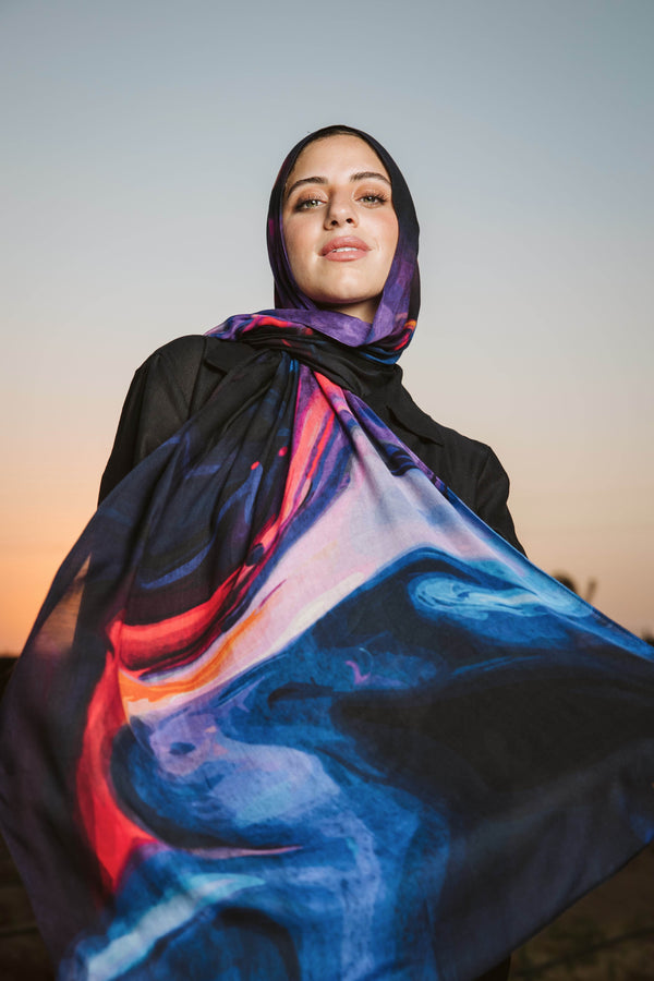 Marble Muse printed premium modal scarf styled with breathable lightweight drape by WOROOD