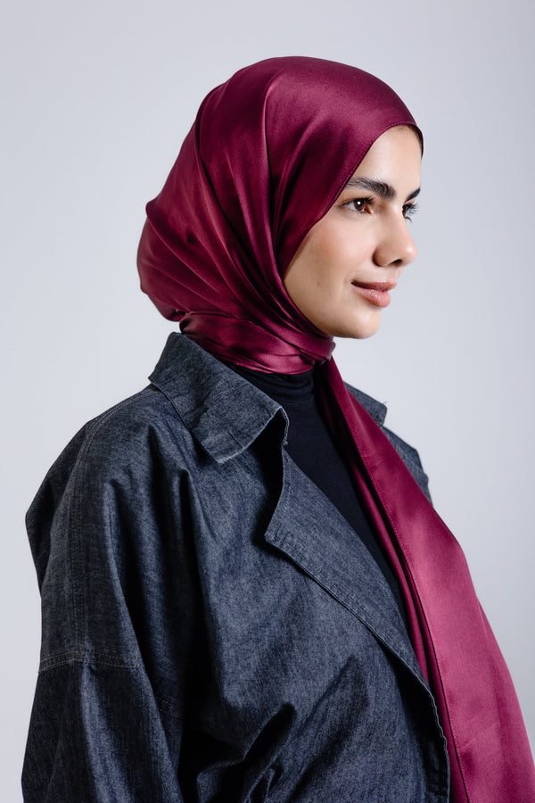 Maroon premium silk scarf with rich burgundy mulberry silk drape by WOROOD