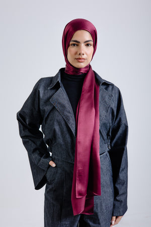 Maroon premium silk scarf with rich burgundy mulberry silk drape by WOROOD