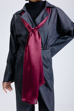 Maroon premium silk scarf with rich burgundy mulberry silk drape by WOROOD