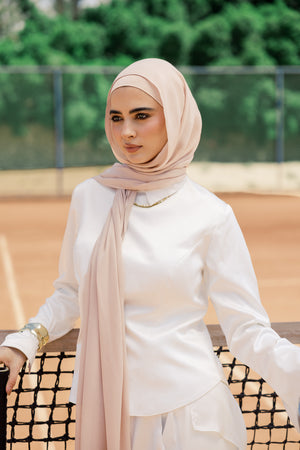 Marshmallow premium bamboo scarf set with matching bamboo inner cap and breathable lightweight drape by WOROOD