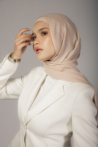 Marshmallow premium bamboo scarf set with matching bamboo inner cap and breathable lightweight drape by WOROOD