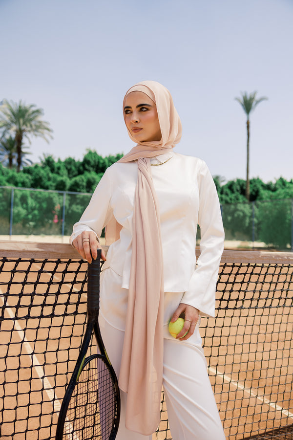 Marshmallow premium bamboo scarf set with matching bamboo inner cap and breathable lightweight drape by WOROOD