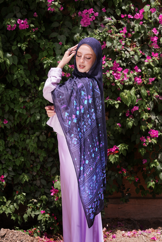 Midnight Charm printed premium modal scarf styled with breathable lightweight drape by WOROOD