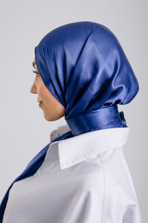 Navy premium silk scarf with deep blue mulberry silk drape by WOROOD