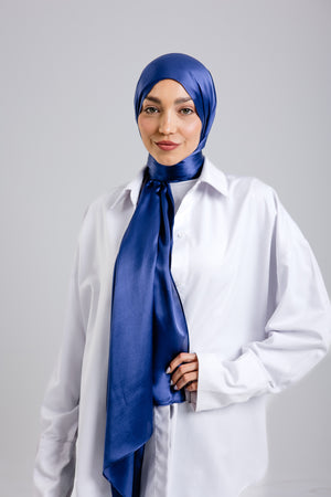 Navy premium silk scarf with deep blue mulberry silk drape by WOROOD