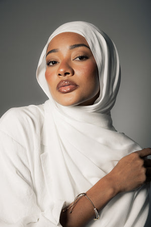 Pure Pearl premium bamboo scarf set with matching bamboo inner cap and breathable lightweight drape by WOROOD
