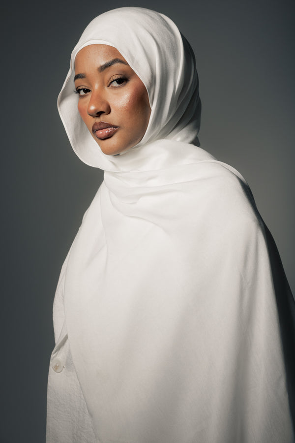Pure Pearl premium bamboo scarf set with matching bamboo inner cap and breathable lightweight drape by WOROOD