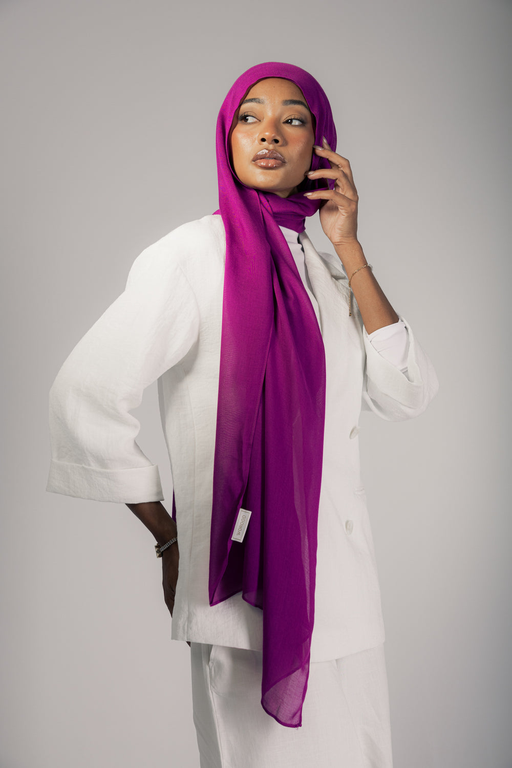 Raspberry premium bamboo scarf set with matching bamboo inner cap and breathable lightweight drape by WOROOD