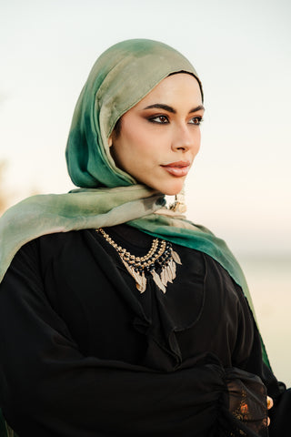 Rayan printed a premium modal scarf worn as a lightweight hijab with breathable airy drape by WOROOD