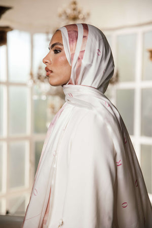 Rosé Insignia premium silk scarf with rose and ivory artistic mulberry silk design by WOROOD