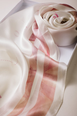 Rosé Insignia premium silk scarf with rose and ivory artistic mulberry silk design by WOROOD