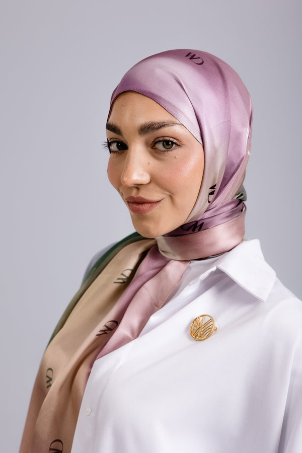 Rosée Pastel premium silk scarf with pink and green ombré mulberry silk drape by WOROOD