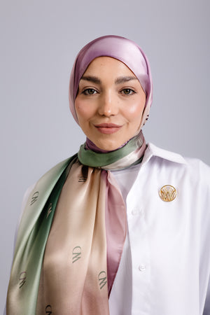 Rosée Pastel premium silk scarf with pink and green ombré mulberry silk drape by WOROOD