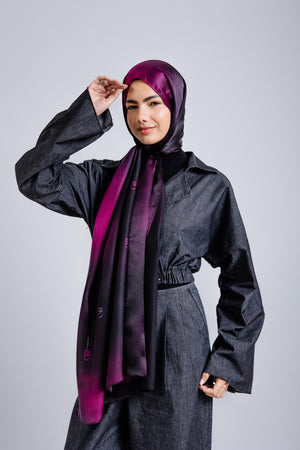 Rouge Nuit premium silk scarf with mulberry and black ombré mulberry silk drape by WOROOD