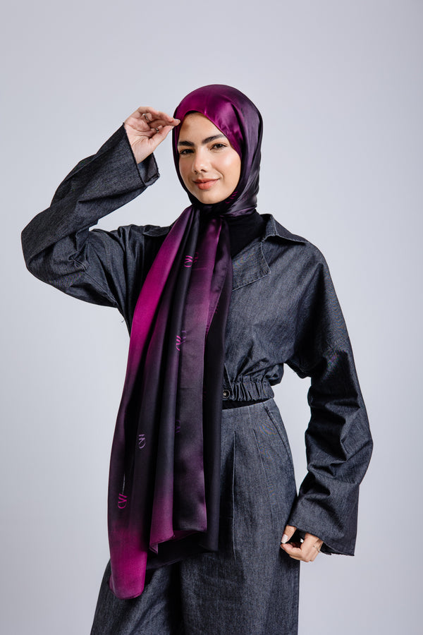 Rouge Nuit premium silk scarf with mulberry and black ombré mulberry silk drape by WOROOD