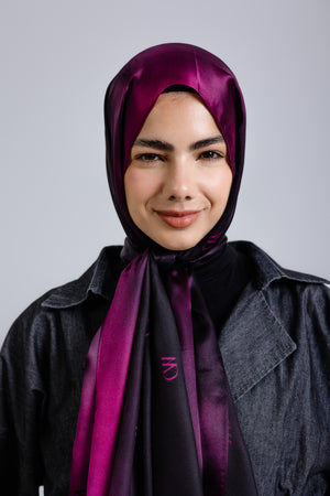 Rouge Nuit premium silk scarf with mulberry and black ombré mulberry silk drape by WOROOD