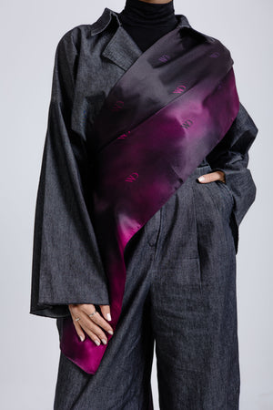 Rouge Nuit premium silk scarf with mulberry and black ombré mulberry silk drape by WOROOD