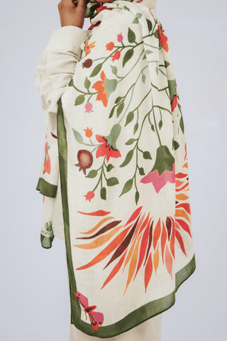Ruby Vines printed premium modal scarf with breathable lightweight drape by WOROOD
