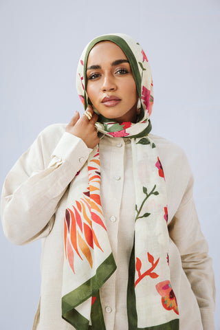 Ruby Vines printed premium modal scarf with breathable lightweight drape by WOROOD