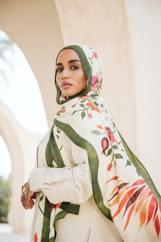 Ruby Vines printed premium modal scarf with breathable lightweight drape by WOROOD
