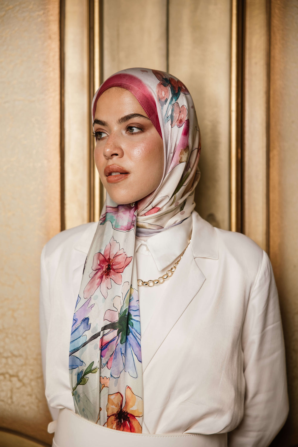 Silken Flora premium silk scarf with elegant floral mulberry silk design by WOROOD