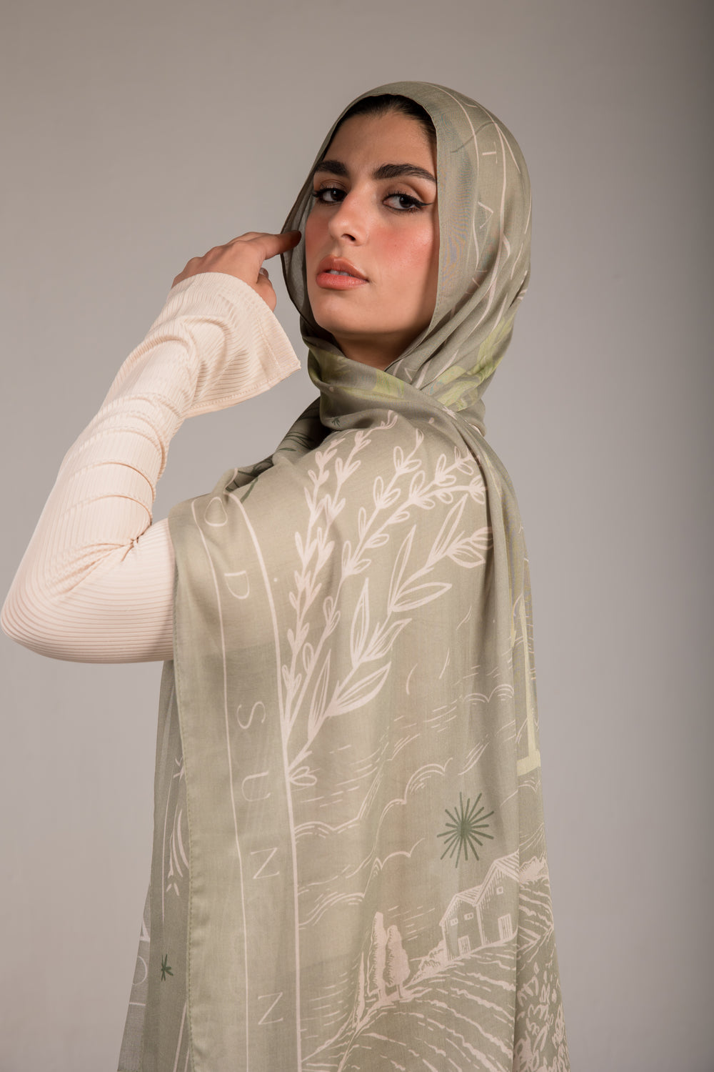 Worood Sunny Days In Sage Modal Scarf – calm and fresh