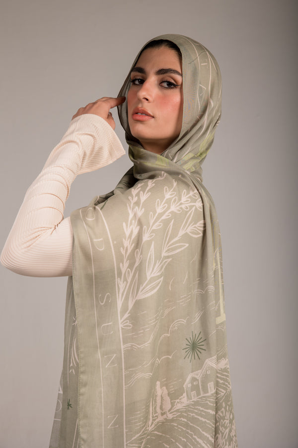 Worood Sunny Days In Sage Modal Scarf – calm and fresh