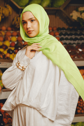 Apple Green premium bamboo scarf set with matching bamboo inner cap and breathable lightweight drape by WOROOD
