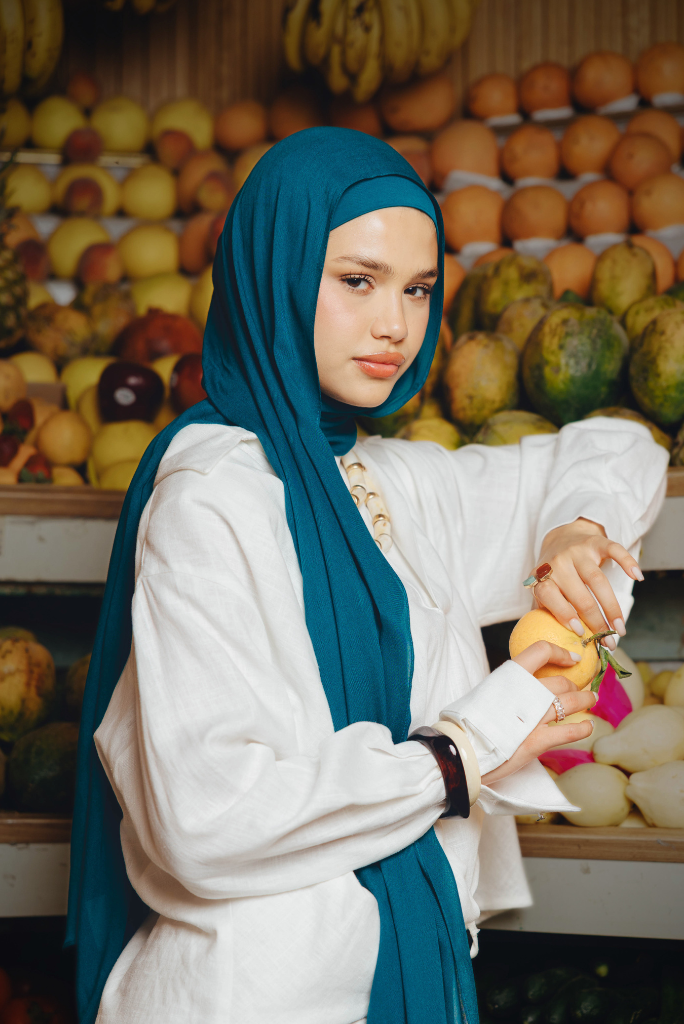 Imperial Teal premium bamboo scarf set with matching bamboo inner cap and breathable lightweight drape by WOROOD