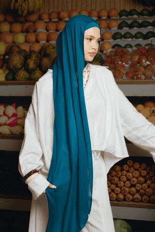 Imperial Teal premium bamboo scarf set with matching bamboo inner cap and breathable lightweight drape by WOROOD