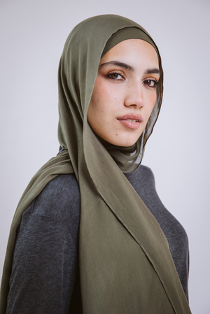 Olives premium bamboo scarf set with matching bamboo inner cap and breathable lightweight drape by WOROOD
