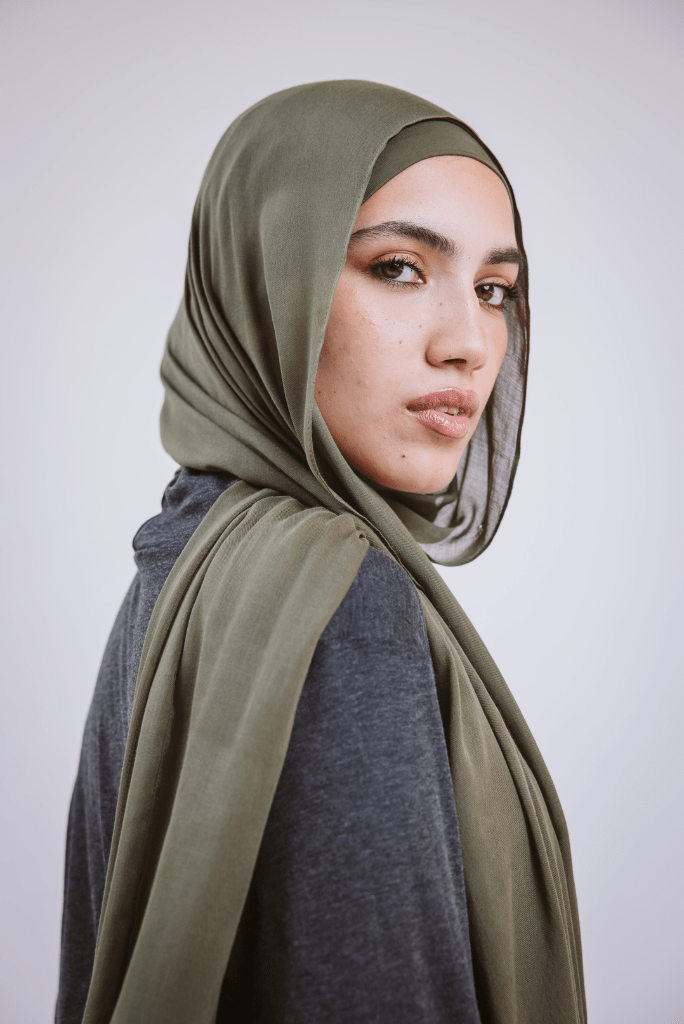 Olives premium bamboo scarf set with matching bamboo inner cap and breathable lightweight drape by WOROOD