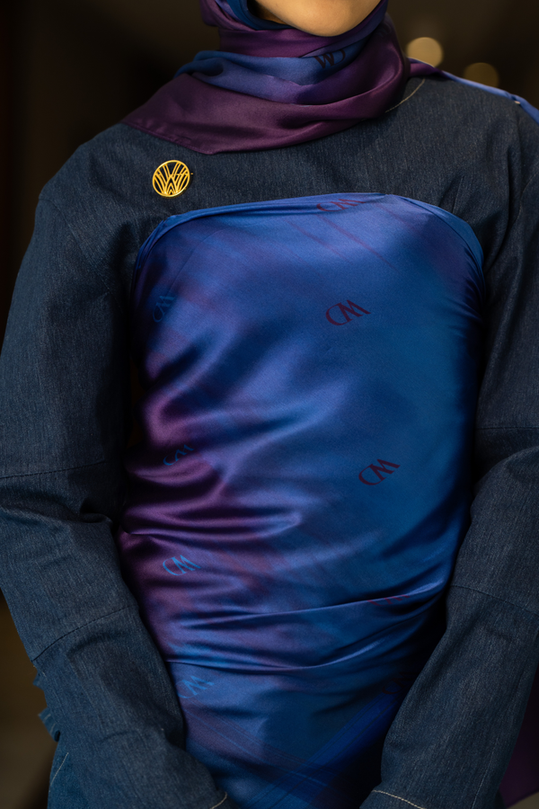 Worood Beaux Blue Silk Scarf Square – light blue silk scarf with soft glossy texture