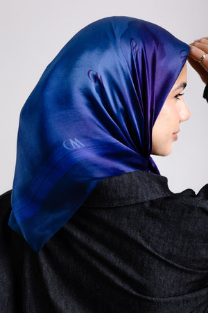 Worood Beaux Blue Silk Scarf Square – light blue silk scarf with soft glossy texture