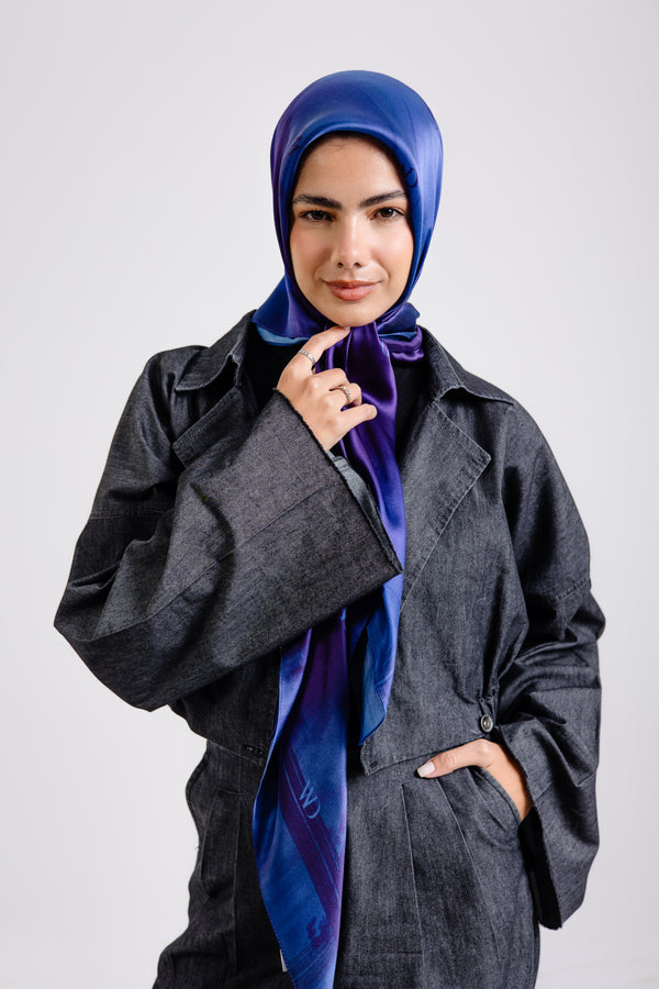 Worood Beaux Blue Silk Scarf Square – light blue silk scarf with soft glossy texture