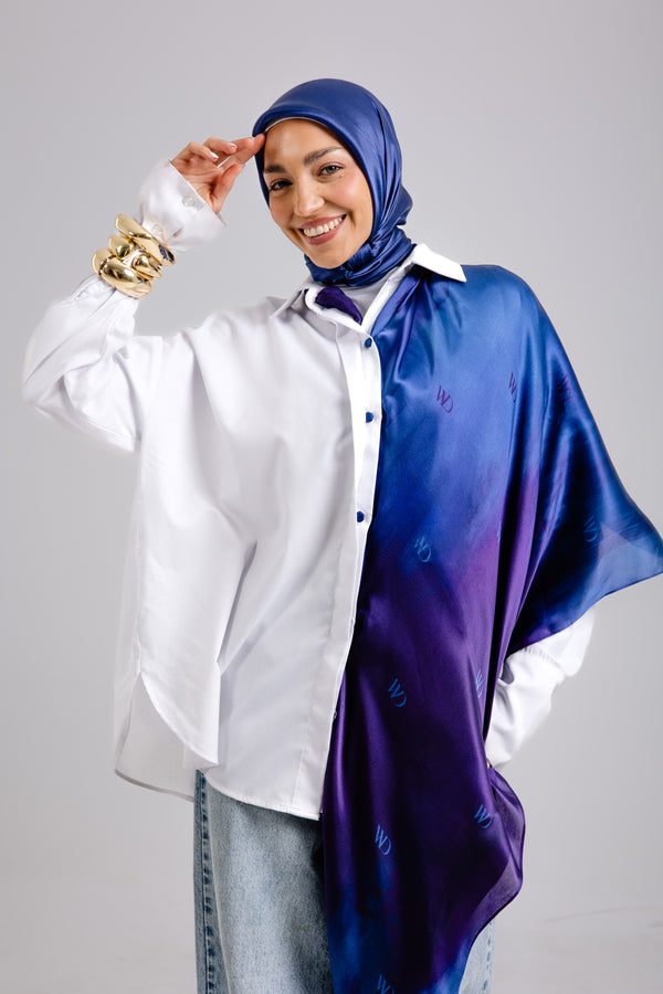 Worood Beaux Blue Silk Scarf Square – light blue silk scarf with soft glossy texture