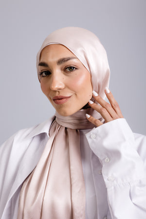 Worood Champagne Silk Scarf Rectangle – champagne gold silk scarf with a soft luminous finish