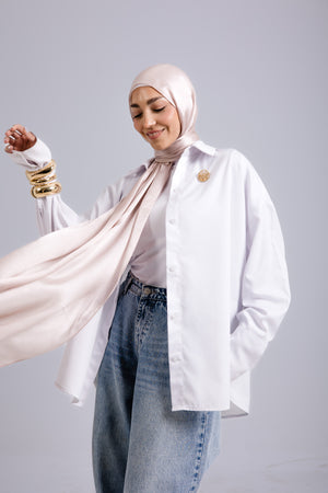 Worood Champagne Silk Scarf Rectangle – champagne gold silk scarf with a soft luminous finish