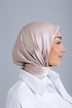 Worood Champagne Silk Scarf Square – champagne silk scarf with soft golden tone