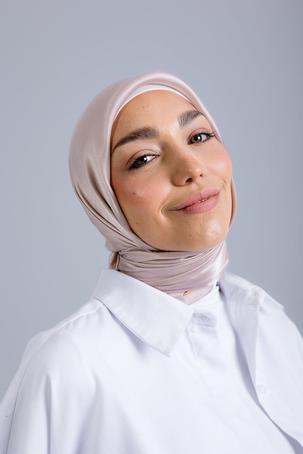 Worood Champagne Silk Scarf Square – champagne silk scarf with soft golden tone