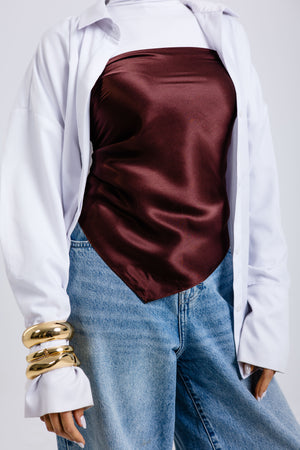 Worood Chocolate Silk Scarf Square – deep chocolate brown silk scarf with soft sheen- وشاح حريري مربع Chocolate من Worood – وشاح حريري بني داكن بلون الشوكولاتة مع لمعة ناعمة 