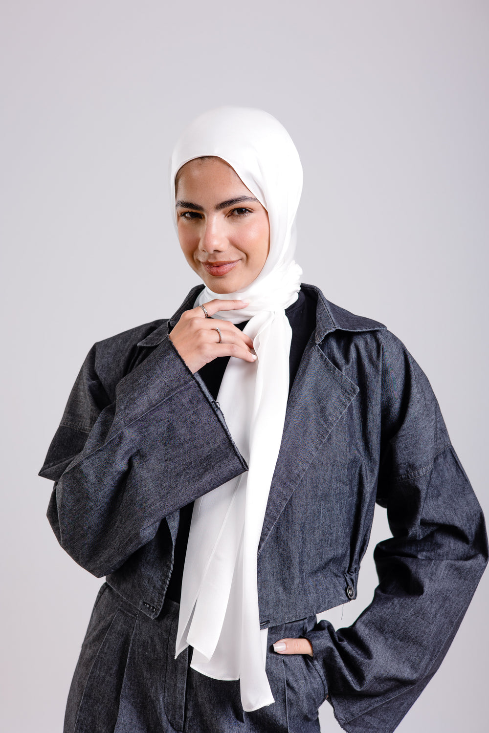 Worood Crème Silk Scarf Rectangle – light cream silk scarf with delicate sheen