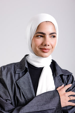 Worood Crème Silk Scarf Rectangle – light cream silk scarf with delicate sheen