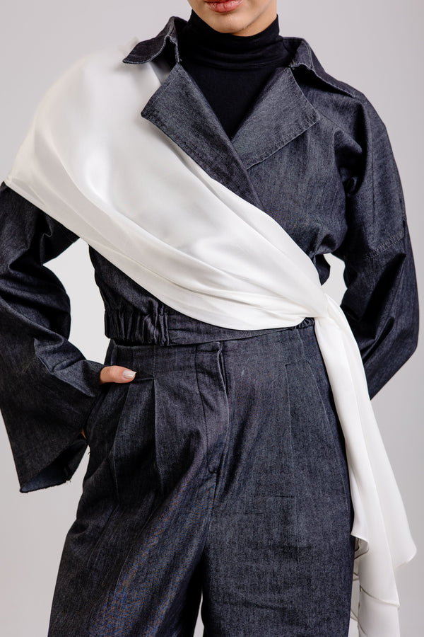 Worood Crème Silk Scarf Rectangle – light cream silk scarf with delicate sheen