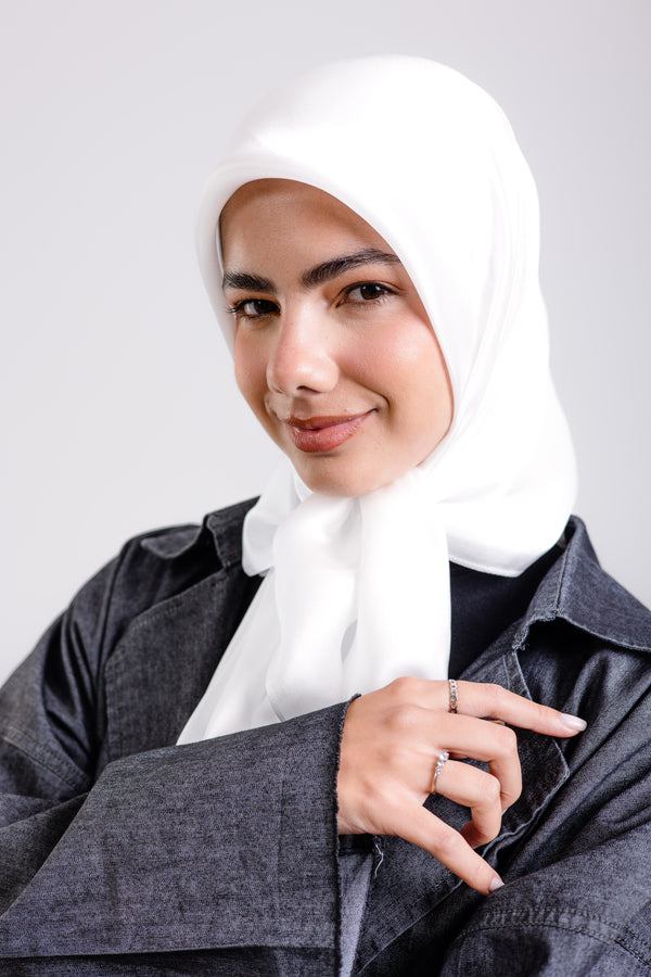 Worood Crème Silk Scarf Square – cream silk scarf with delicate soft finish