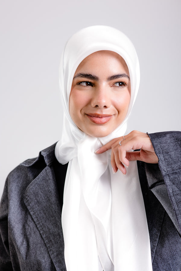 Worood Crème Silk Scarf Square – cream silk scarf with delicate soft finish